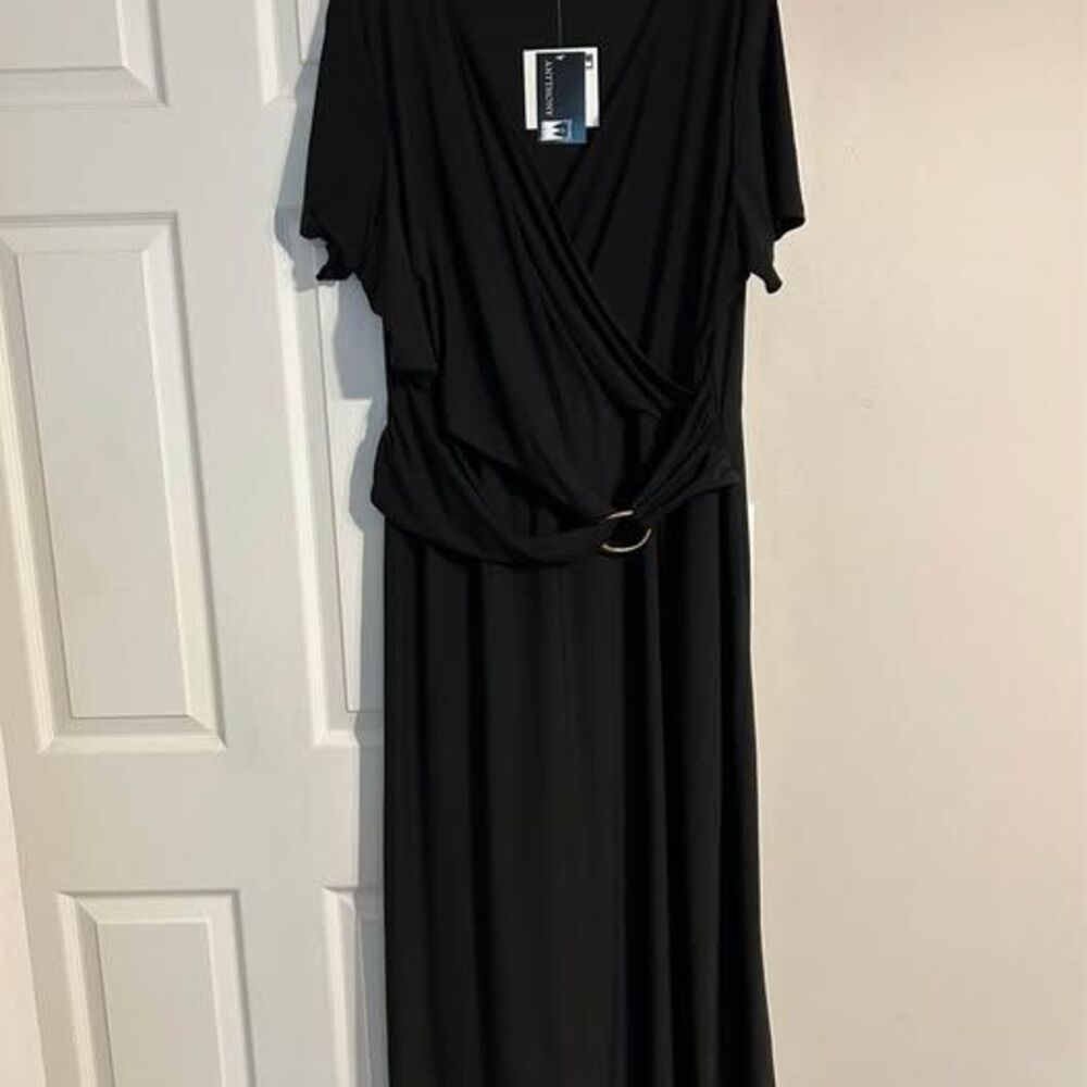 Antthony Original 3X Black Faux Wrap Maxi Dress Gold Ring Detail NWT Plus Size